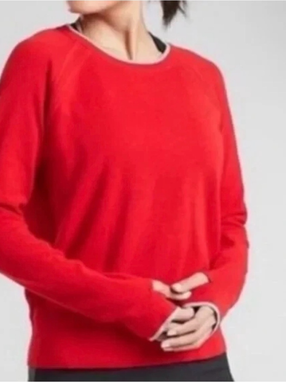 Athleta North Point Red Crew Neck Sweater Thumb Holes L